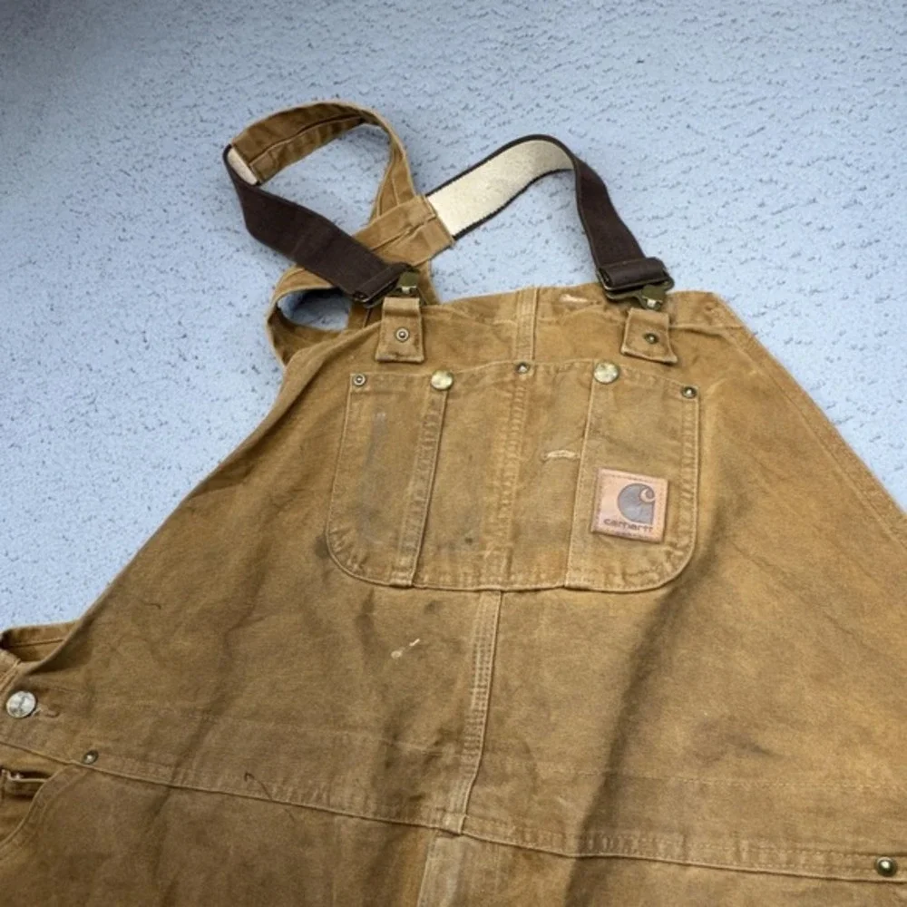 Carhartt Overalls Men 50x30 Brown Duck Bib Double Knee Canvas‎ R06 Workwear Bib